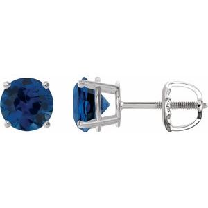14K White 6 mm Lab-Grown Blue Sapphire Stud Earrings