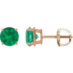 14K Rose 7 mm Lab-Grown Emerald Stud Earrings