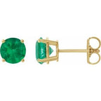 14K Yellow 6 mm Lab-Grown Emerald Stud Earrings