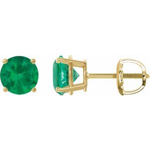 14K Yellow 7 mm Lab-Grown Emerald Stud Earrings