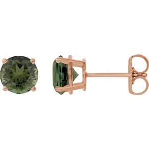 14K Rose 6 mm Natural Green Tourmaline Stud Earrings