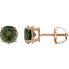 14K Rose 6 mm Natural Green Tourmaline Stud Earrings