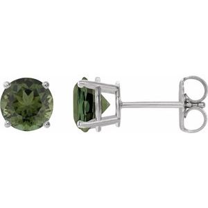 Platinum 6 mm Natural Green Tourmaline Stud Earrings