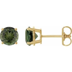14K Yellow 6 mm Natural Green Tourmaline Stud Earrings