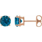 14K Rose 6 mm Natural London Blue Topaz Stud Earrings