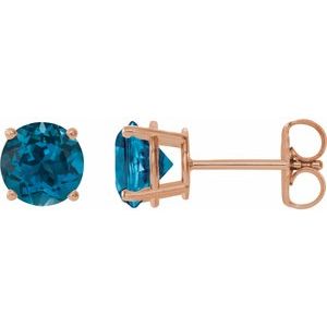 14K Rose 6 mm Natural London Blue Topaz Stud Earrings