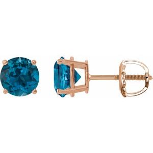 14K Rose 7 mm Natural London Blue Topaz Stud Earrings