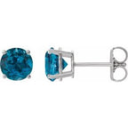 Platinum 8 mm Natural London Blue Topaz Stud Earrings