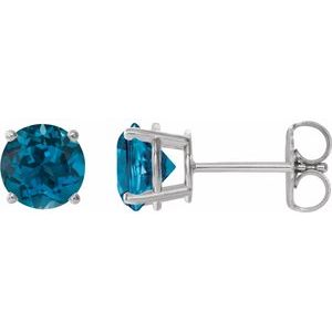 Platinum 8 mm Natural London Blue Topaz Stud Earrings