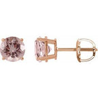14K Rose 6 mm Natural Pink Morganite Stud Earrings