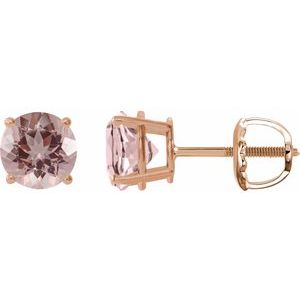 14K Rose 6 mm Natural Pink Morganite Stud Earrings