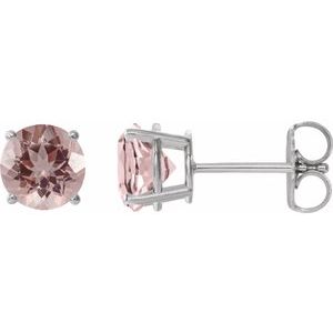 Platinum 6 mm Natural Pink Morganite Stud Earrings