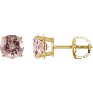 14K Yellow 6 mm Natural Pink Morganite Stud Earrings