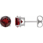 Sterling Silver 8 mm Natural Mozambique Garnet Stud Earrings