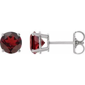 Sterling Silver 8 mm Natural Mozambique Garnet Stud Earrings