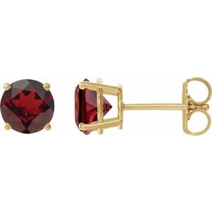 14K Yellow 6 mm Natural Mozambique Garnet Stud Earrings