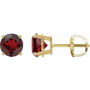 14K Yellow 8 mm Natural Mozambique Garnet Stud Earrings