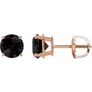 14K Rose 7 mm Natural Black Onyx Stud Earrings