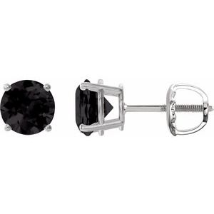 Platinum 7 mm Natural Black Onyx Stud Earrings