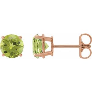 14K Rose 7 mm Natural Peridot Stud Earrings