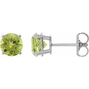 14K White 7 mm Natural Peridot Stud Earrings