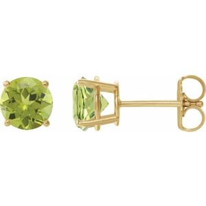 14K Yellow 8 mm Natural Peridot Stud Earrings
