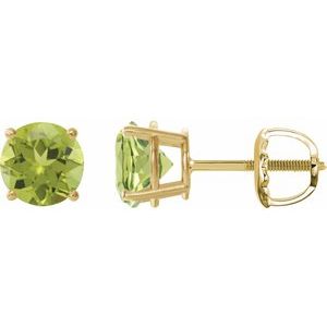 14K Yellow 8 mm Natural Peridot Stud Earrings
