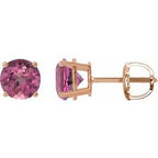14K Rose 6 mm Natural Pink Tourmaline Stud Earrings
