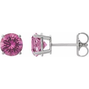 14K White 8 mm Lab-Grown Pink Sapphire Stud Earrings