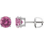 14K White 7 mm Lab-Grown Pink Sapphire Stud Earrings