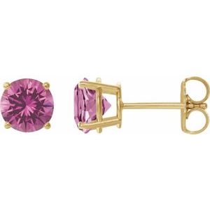 14K Yellow 7 mm Lab-Grown Pink Sapphire Stud Earrings