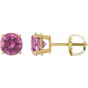 14K Yellow 7 mm Lab-Grown Pink Sapphire Stud Earrings