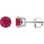 14K White 6 mm Lab-Grown Ruby Stud Earrings