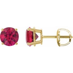 14K Yellow 7 mm Lab-Grown Ruby Stud Earrings