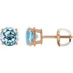14K Rose 6 mm Natural Sky Blue Topaz Stud Earrings