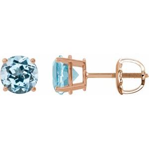 14K Rose 7 mm Natural Sky Blue Topaz Stud Earrings
