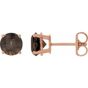 14K Rose 8 mm Natural Smoky Quartz Stud Earrings