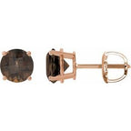 14K Rose 8 mm Natural Smoky Quartz Stud Earrings