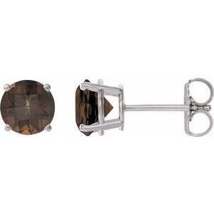 14K White 8 mm Natural Smoky Quartz Stud Earrings