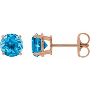 14K Rose 7 mm Natural Swiss Blue Topaz Stud Earrings