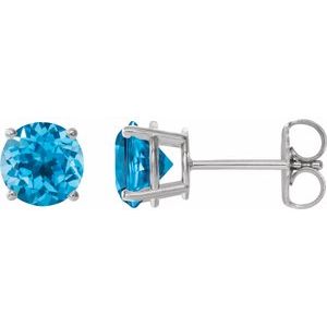 14K White 7 mm Natural Swiss Blue Topaz Stud Earrings