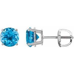 14K White 7 mm Natural Swiss Blue Topaz Stud Earrings
