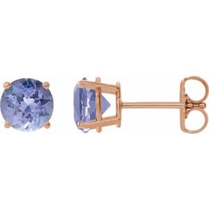 14K Rose 7 mm Natural Tanzanite Stud Earrings
