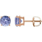 14K Rose 7 mm Natural Tanzanite Stud Earrings