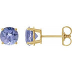 14K Yellow 7 mm Natural Tanzanite Stud Earrings