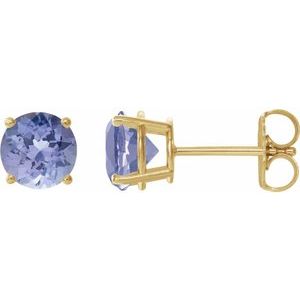 14K Yellow 7 mm Natural Tanzanite Stud Earrings