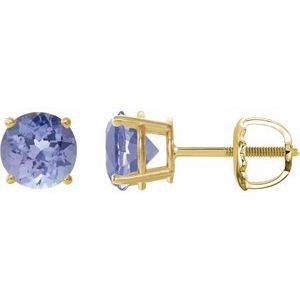 14K Yellow 7 mm Natural Tanzanite Stud Earrings