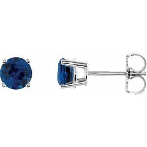 14K White 5 mm Natural Blue Sapphire Stud Earrings