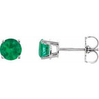 14K White 5 mm Natural Emerald Stud Earrings