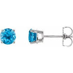 14K White 5 mm Natural Swiss Blue Topaz Stud Earrings